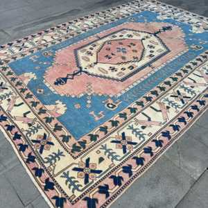 Alfombra Turca, Alfombra Extra Grande de 9.3x10.5 pies, Alfombra de Lana Azul y Rosa - Product Image 3