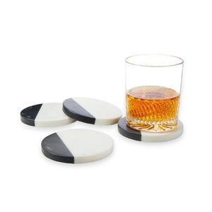 Marble <b>Coaster</b> <b>With</b> Round Shape for Tea Coffee 4 Pieces <b>Set</b> <b>With</b> <b>Holder</b> Feature Eco Friendly black white color - Product Image 1