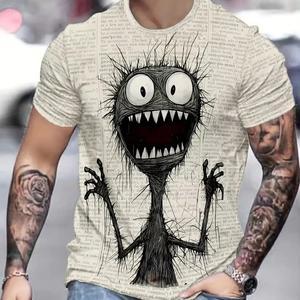Camiseta de manga corta con cuello redondo y estampado gráfico de monstruo para hombre, ropa de hombre para verano, tela de mezcla de poliéster elástica suave y ligera 2025 - Product Image 1