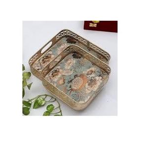 Bandejas de Servicio Decorativas de Hierro Metálico Hechas a Mano de Nuevo Diseño para el Hogar, Hotel, Bodas y Fiestas - Product Image 1