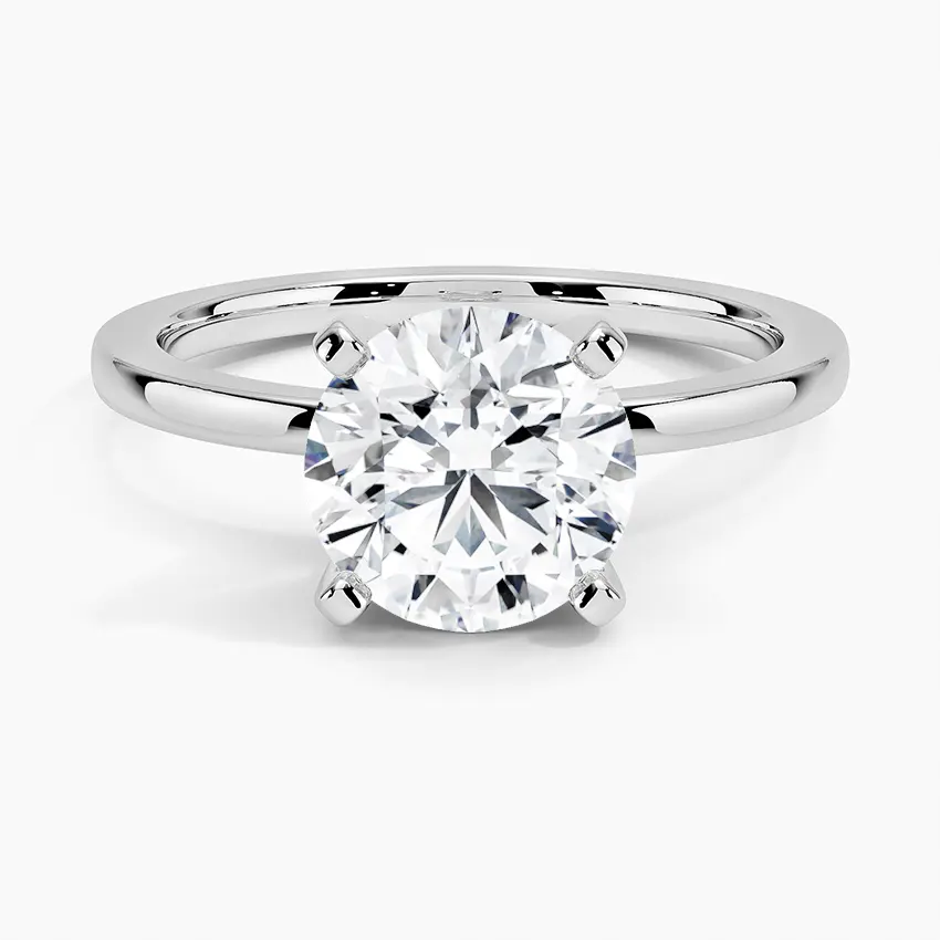 Desain terbaru Lab tumbuh berlian cincin soliter potongan bulat Set Prong cincin pertunangan CVD sederhana halus padat kuning cincin emas