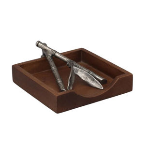 Servilletero Decorativo para Mesa de Comedor, Servilletero Artesanal de Madera de Nogal con Acabado en Níquel Antiguo, Diseño de Bambú - Product Image 1