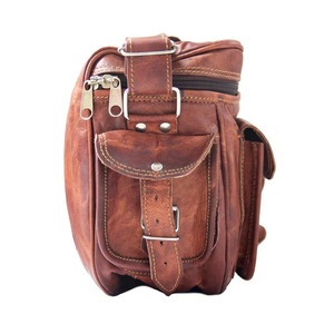 Sac à bandoulière en cuir véritable pour appareil photo, fermeture à glissière vintage de luxe, caractéristique durable pour le matériel numérique, prix d'usine en gros - Product Image 1