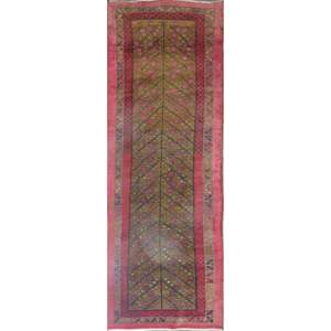 พรมทอมือคุณภาพพรีเมียม ทำจากขนสัตว์ธรรมชาติและผ้าฝ้าย ลายเรขาคณิตสไตล์โอเรียนทอล พร้อมลวดลายสีแดง น้ำตาล ชมพู - Product Image 1