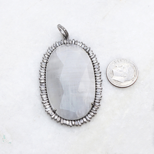 Collier Baguette en argent massif 925, chaîne pendentif fait à la main, pierre précieuse de lune arc-en-ciel, diamant marron, bijoux pendentif - Product Image 3