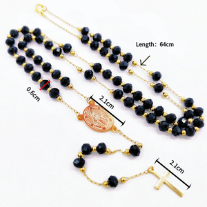 Collar de Rosario Católico al por Mayor con Cuentas de Cristal de 6mm, Medalla de la Virgen María y San Benito con Cruz Colgante - Product Image 6