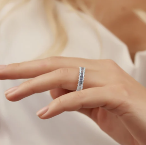 Custom Trendy Baguette Cut Moissanite Pave Diamond Half Eternity <b>Wedding</b> <b>Band</b> 925 Sterling <b>Silver</b> Anniversary Engagement Ring - Product Image 6