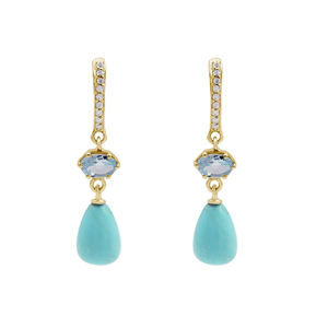 สินค้าเกรดสูง925เงินสเตอร์ลิงสีฟ้าบุษราคัมและพลอยเทอร์ควอยซ์35x8.5x7มม. ต่างหูทรงหยดน้ำและห้อยเครื่องประดับชั้นดี - Product Image 4