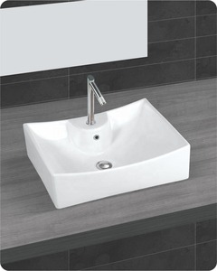 Lavabo rectangulaire en céramique moderne pour salle de bain avec égouttoir - Product Image 4