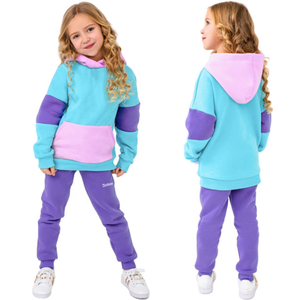 Ensemble jogging à capuche pour enfants, en tissu uni pastel, coupe-vent et respirant, tenue deux pièces pour filles, sweat-shirt à capuche et pantalon tendance pour enfants - Product Image 1