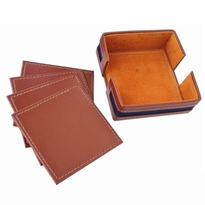 Posavasos de cuero-Juego de posavasos marrón cuadrado de cuero genuino Premium hecho a mano - Product Image 1