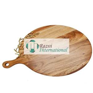 Tabla de queso de madera de diseño fabuloso, tabla de cortar para accesorios de cocina, tabla de queso de madera de borde plano con diseño de hoja dorada - Product Image 6