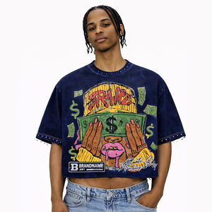 Camiseta Corta Personalizada con Lavado Ácido para Hombre, Corte Holgado, Algodón Grueso, Estampado Gráfico DTG, Estilo Urbano - Product Image 1