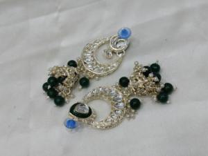 Gold Plated Kundan Choker <b>Necklace</b> Set with Green Enamel Stones Pearl Detailing & <b>Matching</b> <b>Earrings</b> for Wedding & Party - Product Image 4