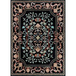 Tapis en laine et viscose tufté à la main Kora Grey Black Tra-14630, motif médaillon classique, technique de tissage plat, style classique pour usage domestique - Product Image 1