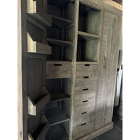 Meuble de rangement rustique en bois de style antique, 2 étagères, buffet à trois portes, bar de ferme, pour salon, entrée d'hôpital
