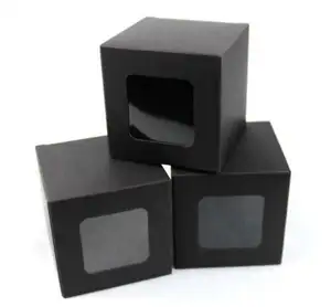 वें सीबी-147 अमेरिकी डिजाइन स्पष्ट खिड़की काले कागज पैकिंग बॉक्स कप केक बादाम मोमबत्ती उपहार एहसान बॉक्स