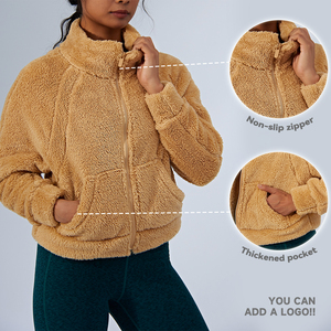 Custom logo Woman Casual Winter Warm Sherpa Fleece Stand Collar <b>Jacket</b> Customized Outdoor Warm Sherpa <b>Zipper</b> <b>Jacket</b> Women - Product Image 1