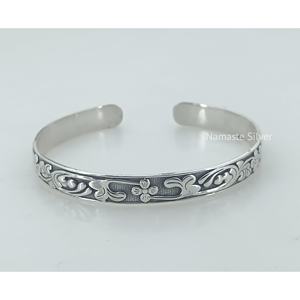 925 Sterling <b>Silver</b> Open <b>Cuff</b> Floral Tennis <b>Bracelet</b> Handmade Adjustable Bangle for Birthday Anniversary Valentine's Day - Product Image 1