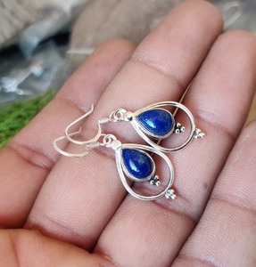 Joyería de piedras preciosas de lapislázuli para mujer, pendientes de estilo bohemio de plata, joyería de plata de ley 925, pendientes hechos a mano de tendencia, Regalo para mamá - Product Image 2