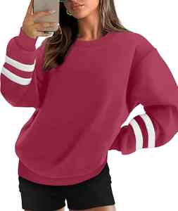 Sweat-shirts à capuche surdimensionnés pour femmes avec logo personnalisé 2026, taille plus, col rond, pull uni, manches longues, respirant, tricot d'hiver - Product Image 3