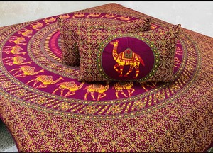 Good Looking Goldsta Cypress Poppy Blockprint <b>Double</b> Bedsheet with <b>Pillow</b> Cover for Home Use - Product Image 4