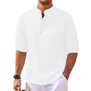 Polo de manga media para hombre de verano Waffle Casual suelto cuello alto botón Polo traje para hombre - Product Image 3