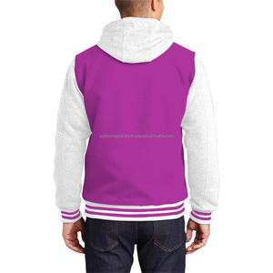 Two-tone cotton fleece varsity <b>jacket</b> for <b>men</b> with contrast sleeves and customizable ribbing for fashion streetwear - Product Image 2