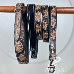 Nouveau concepteur personnalisé usiné à la main en cuir véritable laisse de chien et collier réglable 2 pièces ensemble fait à la main Style occidental accessoires pour animaux de compagnie - Product Image 1