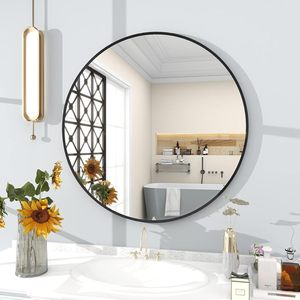 Espejo de Pared Redondo Negro Moderno de 80 cm con Marco de Latón y Aluminio, Diseño Simple para Decoración de Baño y Hogar, por Smartspace - Product Image 2