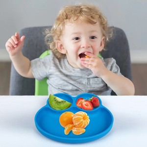 Assiette bébé en silicone à ventouse, sans BPA, compartimentée, résistante à la chaleur, facile à nettoyer - Product Image 1