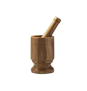 Wooden Masala Mortar and Pestle in Brown Spice Herb and Medicine Grinder Masher Herb Mixer Pestle India Manufacture