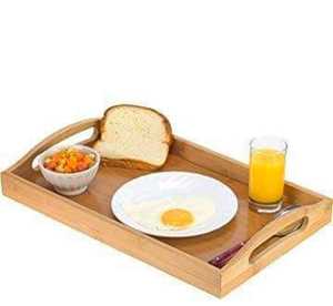 Plateau de service en bois marron avec poignées pour organisateur de stockage de table d'affichage de nourriture de cuisine - Product Image 4