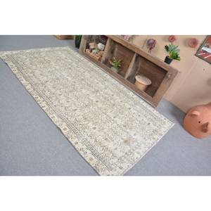 พรมตุรกีวินเทจคลาสสิกสีเบจสีน้ำตาล4.3x7.9ฟุตการเย็บปะติดปะต่อกันโบฮีเมียนขนสัตว์ถักแบบแบนสำหรับห้องนั่งเล่นปอกระเจา - Product Image 4