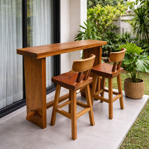 Ensemble de table de bar et de chaises carrées en bois de monkey pod ou en bois de suar massif de haute qualité, bois robuste pour café, restaurant et utilisation en projet - Product Image 3