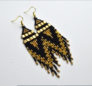 Luxury Quality Black Gold <b>Earrings</b>, Fringe Seed Bead <b>Earrings</b>, <b>Tassel</b> <b>Earrings</b> Beaded <b>Tassel</b> <b>Earrings</b> - Product Image 2