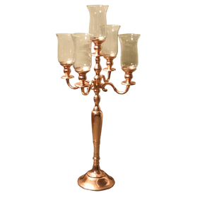 Candelabros 5 brazos con cuenco de flores Chapado en oro Boda Entrada y decoración de piso Candelabros hechos a mano de lujo con cuenco de flores - Product Image 1