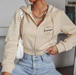 เสื้อฮู้ดเอวลอยมีซิปสำหรับผู้หญิงเสื้อฮู้ดลำลองเสื้อครอปซิปรูดซิปเสื้อฮู้ดเสื้อครอปโลโก้ที่กำหนดเองย้อมได้ - Product Image 6