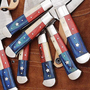 Ensemble de couteaux de cuisine sur mesure en acier damas avec manche drapeau du Texas en gros en acier inoxydable et manche en bois en option - Product Image 6