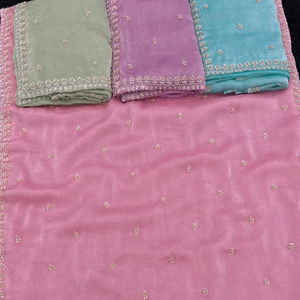 Parampara Gold Crush Beaded Elegance Traditional Style Silk <b>Fabric</b> Embroidered with Beads - Product Image 1