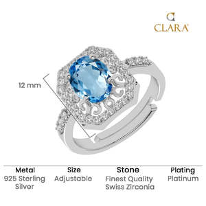 Anillo para Hombre CLARA, Plata de Ley 925, Talla Ajustable, Topacio Azul Carol, Corte Ovalado, Geométrico, Rodio, Joyería Fina para Hombre - Product Image 5