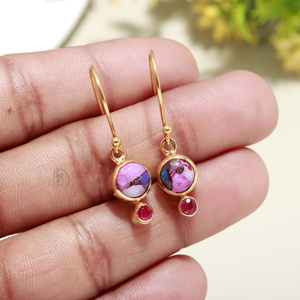 Pendientes colgantes de plata de ley 925 de alta calidad increíble Rosa ostra turquesa piedra preciosa pendiente forma de pera hermoso diseño - Product Image 2
