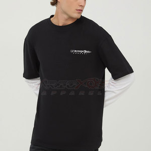 Couches Look t-shirt hommes Double manches longues à la mode 100% coton haut Streetwear hommes Double manches longues t-shirt - Product Image 1