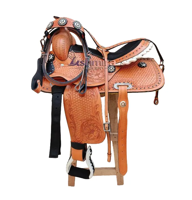 Hot Selling Wholesale Manufacturer High Quality Star Concho Western Leather Barrel Racing Pleasure Trail Horse Saddle With Set