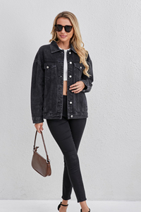 New Arrival Women's Casual Reversible <b>Denim</b> <b>Jacket</b> 100% Cotton Stand Solid Pattern Button Logo Decoration Washed for Spring - Product Image 4