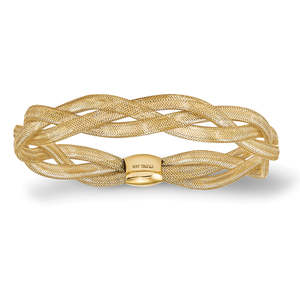 Brazalete de Oro Amarillo de 14K, Elegante, Trenzado, Extensible, con Eslabones de Malla, Accesorio Elegante - Product Image 1