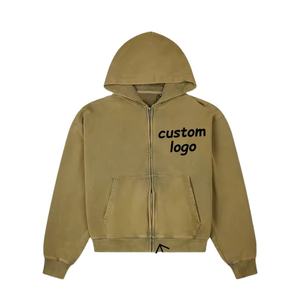 Sudadera con capucha unisex con cremallera de algodón pesado logotipo personalizado bordado Diseño de gran tamaño patrón sólido fabricación de ropa de calidad - Product Image 1