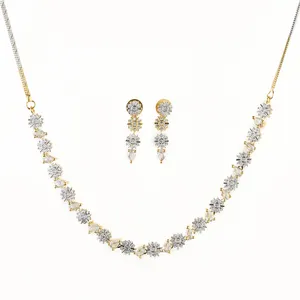 Cubic Zirconia Long Lasting Shine Delicate Style Ad Necklace Set With 2 Tone Plating 418420