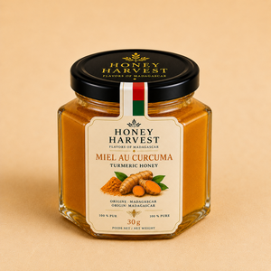 <b>Honey</b> Harvest Premium Infused <b>Honey</b> Golden Mini Jar 30g Madagascar Origin Vanilla Ginger Turmeric Cardamom Cinnamon Mason Jar - Product Image 1