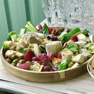 Plateau de service rond décoratif personnalisé pour table à thé et à café d'hôtel avec poignées pour restaurant en bois par l'artisanat en croissant - Product Image 4